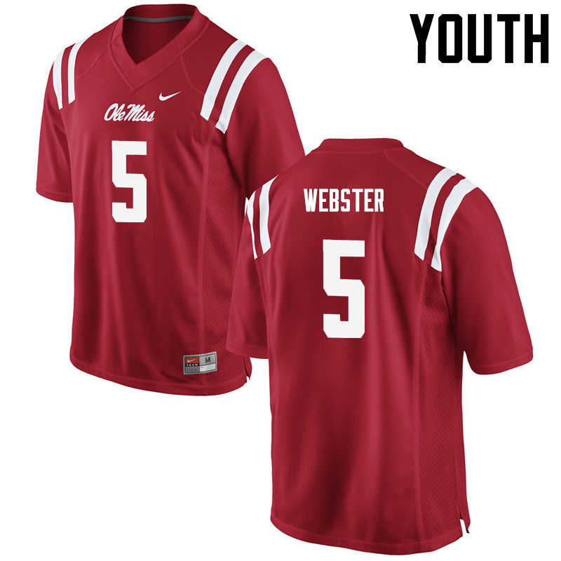 Youth Ole Miss Rebels #5 Ken Webster College Football Jerseys-Red - Click Image to Close
